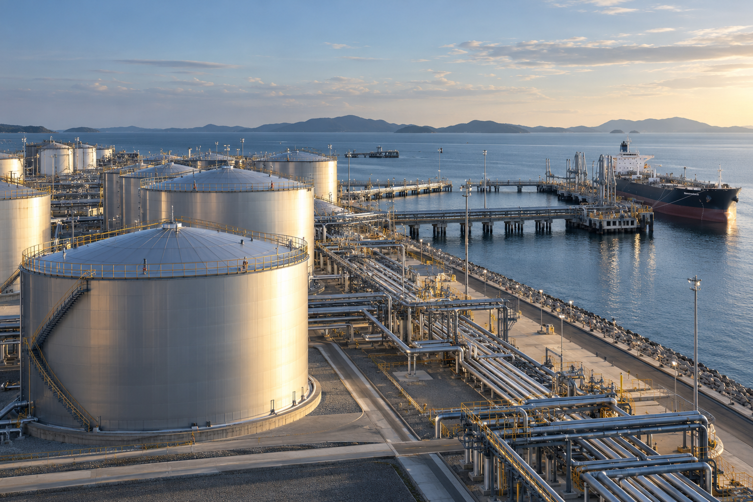 Illustrative petroleum terminal with storage tanks